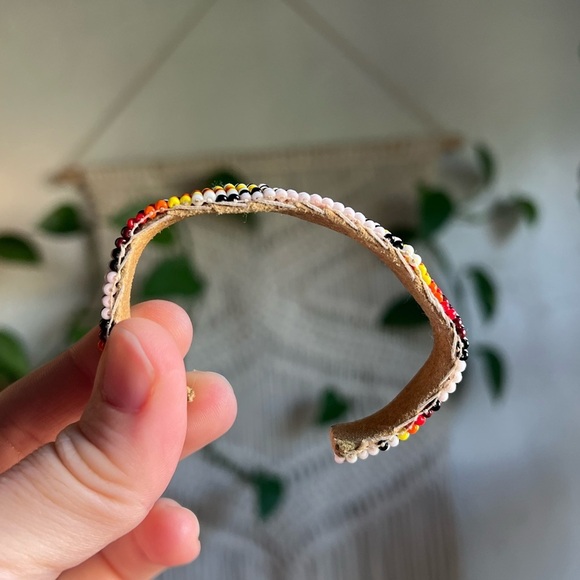 Handmade Beaded Cuff Bracelet – on Leather Native-Inspired Artisan Jewelry - Picture 2 of 9
